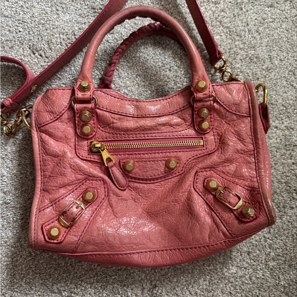 Balenciaga Mini City Bag Pink With Gold Hardware
